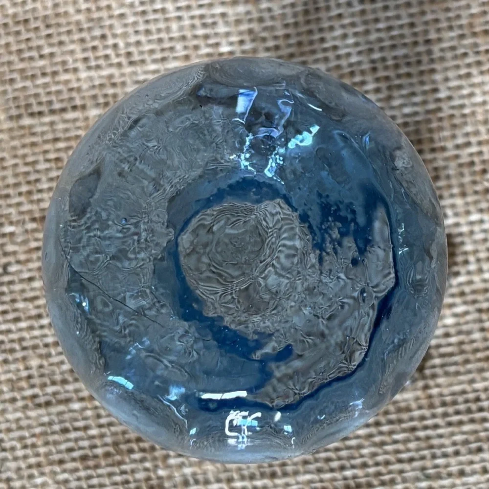 Vintage Miniature Blue Base Tint Vase Ruffle Trim Blown Glass Coastal Fairy Core